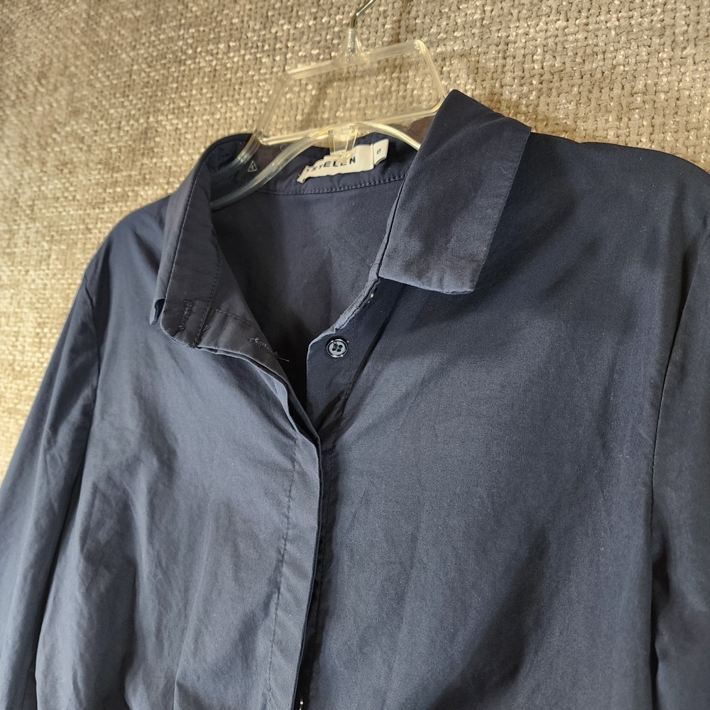 Stelen Knot Front Blouse Long Sleeve Womens S Navy 100% Cotton Button Up *Flaw - Picture 2 of 13